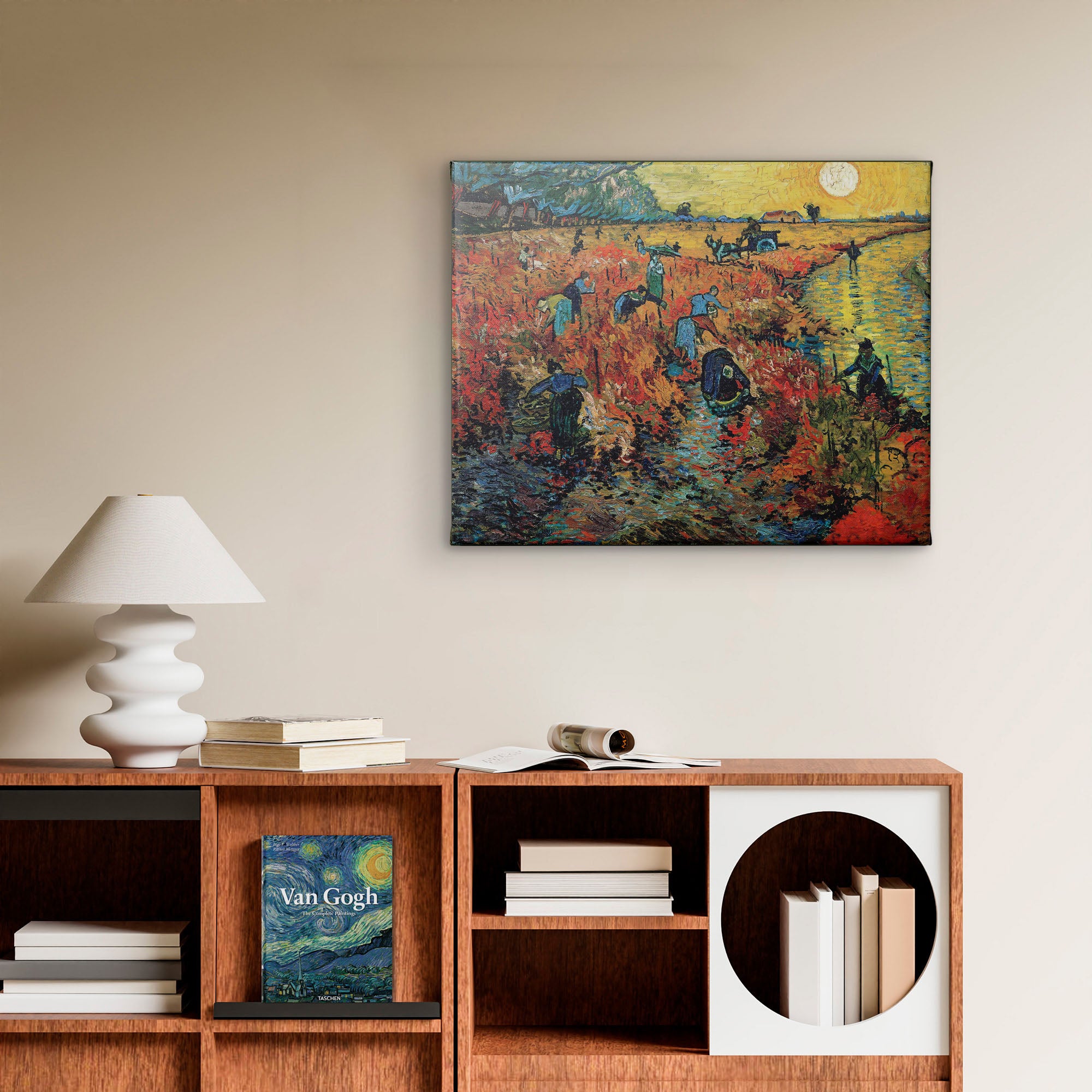 A canvas reproduction of the famous painting The Red Vineyard by Vincent van Gogh